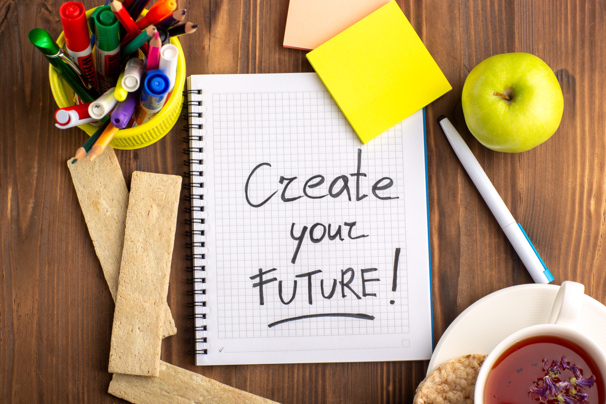 Create your future – zápisník s motivačným odkazom